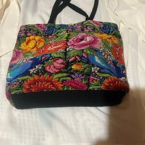 Source Unknown Multicolor Floral embroidered Tote with Black Handles
